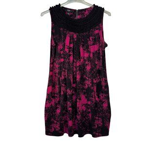 Alfani Womens  Size 1X Black & Pink Abstract Sleeveless Dress Pockets